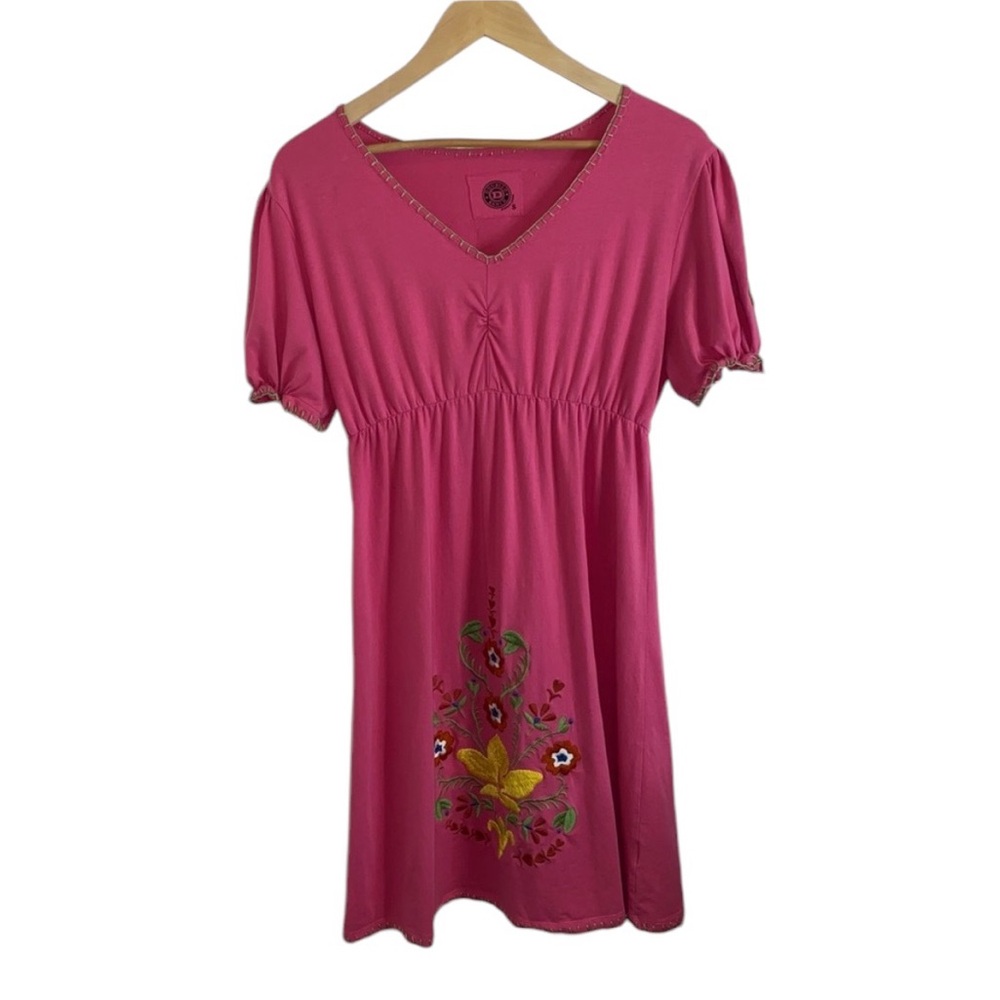 DOUBLE D RANCH PINK MIDI EMBROIDERED SHIFT DRESS SIZE SMALL